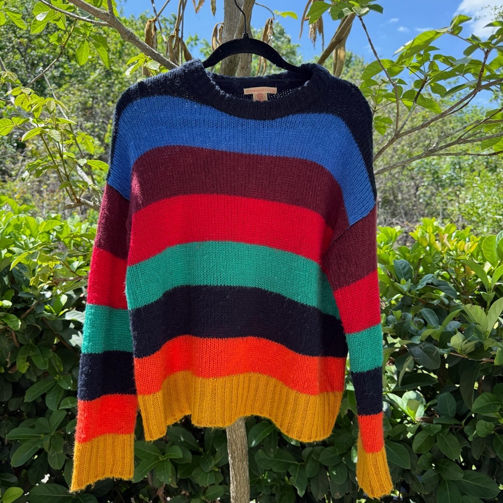 UrbanOutfitters Multi-Color Pull Over Crew Neck Rainbow Striped Sweater Size S